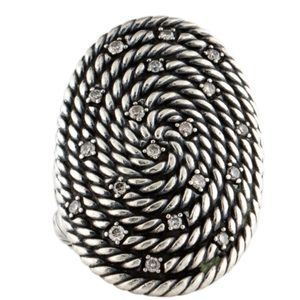 David Yurman sterling silver spiral with diamond ring. Size 7.